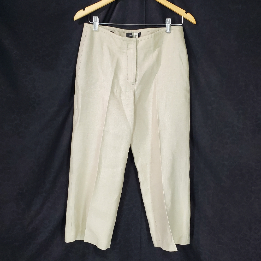Talbots Heritage Wide Leg Cropped Natural 100% Linen Dress Beach Vacation Pants